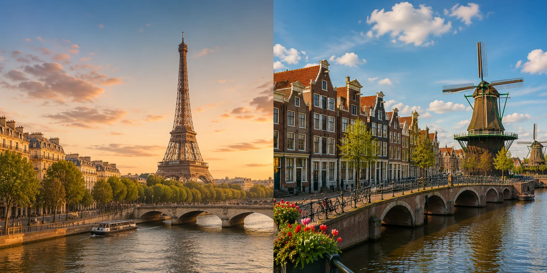 Paris, Bruxelas, Gante, Bruges, Roterdã, Amsterdã
